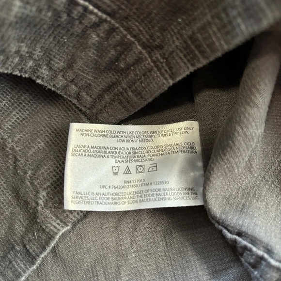 Eddie Bauer | Dark Grey 100% Cotton Corduroy Button Up  Long Sleeve Shirt - Picture 5 of 8